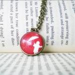 Round Cabochon Necklace, Girl In Red Rain,..
