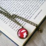 Round Cabochon Necklace, Girl In Red Rain,..